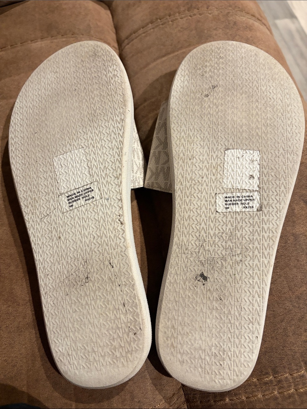 Michael Kors Ivory Logo Slide Sandals with Gold Floral Accent - Picture 6 of 7
